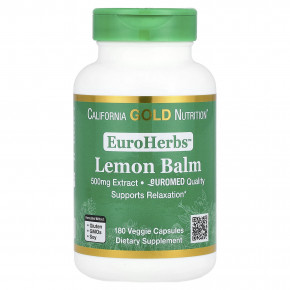 California Gold Nutrition, EuroHerbs™, экстракт мелиссы лекарственной, качество Euromed, 500 мг, 180 растительных капсул в Москве - eco-herb.ru | фото