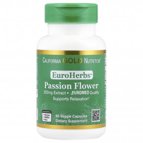 California Gold Nutrition, EuroHerbs™, экстракт пассифлоры, качество Euromed, 250 мг, 60 растительных капсул - описание | фото