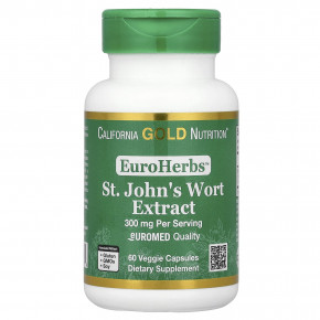 California Gold Nutrition, EuroHerbs™, экстракт зверобоя, качество Euromed, 300 мг, 60 растительных капсул в Москве - eco-herb.ru | фото