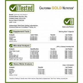 California Gold Nutrition, Fungiology, MushRex Plus, Immune Assist™ Micron, комплекс грибов полного спектра, сертифицированный органический продукт, 120 растительных капсул в Москве - eco-herb.ru | фото