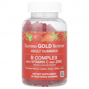 California Gold Nutrition, жевательная добавка с витаминами группы B, витамином C и цинком, натуральный клубничный вкус, 90 вегетарианских жевательных таблеток в Москве - eco-herb.ru | фото