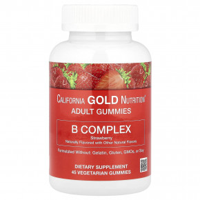 California Gold Nutrition, жевательные таблетки с комплексом витаминов группы B, клубника, 45 вегетарианских жевательных таблеток в Москве - eco-herb.ru | фото