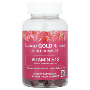 California Gold Nutrition, жевательный витамин B12, с натуральным малиновым вкусом, без желатина, 3000 мкг, 90 жевательных таблеток (1500 мкг в 1 таблетке) в Москве - eco-herb.ru | фото