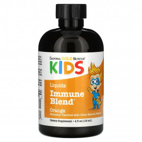 California Gold Nutrition, жидкая добавка для укрепления иммунитета, с экстрактом листьев оливкового дерева, экстрактом зверобоя и коллоидным серебром для детей, без спирта, апельсин, 118 мл (4 жидк. унции) - описание | фото