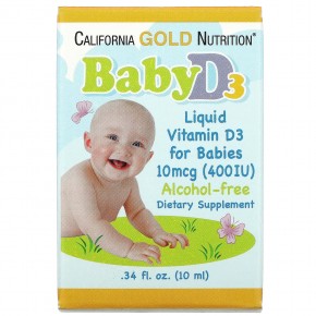 California Gold Nutrition, жидкий витамин D3 для детей, 10 мкг (400 МЕ), 10 мл (0,34 жидк. унции) в Москве - eco-herb.ru | фото