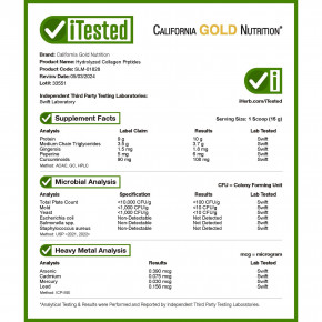 California Gold Nutrition, гидролизованные пептиды коллагена с куркумой, МСТ и имбирем, 400 г (14,1 унции) в Москве - eco-herb.ru | фото