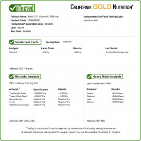 California Gold Nutrition, Gold C®, витамин C класса USP, 1000 мг, 240 вегетарианских капсул в Москве - eco-herb.ru | фото