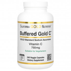 California Gold Nutrition, Gold C, GOLD Standard, буферизованный витамин C, аскорбат натрия, 750 мг, 240 растительных капсул в Москве - eco-herb.ru | фото