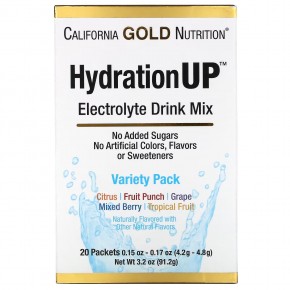 California Gold Nutrition, HydrationUP, смесь для приготовления электролитического напитка, ассорти, 20 пакетиков, 4,2 г в каждом в Москве - eco-herb.ru | фото