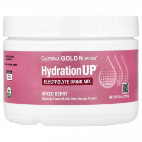 California Gold Nutrition, HydrationUP®, смесь для приготовления электролитического напитка с кальцием, калием, витамином C и витамином E, со вкусом ягодного ассорти, 227 г (8 унций) в Москве - eco-herb.ru | фото