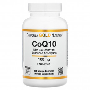 California Gold Nutrition, коэнзим Q10, убихинон класса USP с экстрактом чёрного перца Bioperine®, улучшенная биодоступность, 100 мг, 150 растительных капсул - описание | фото