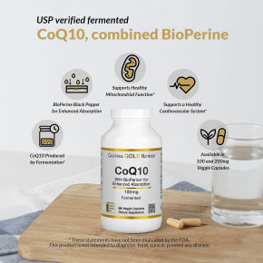 California Gold Nutrition, коэнзим Q10, убихинон класса USP с экстрактом чёрного перца Bioperine®, улучшенная биодоступность, 100 мг, 150 растительных капсул в Москве - eco-herb.ru | фото