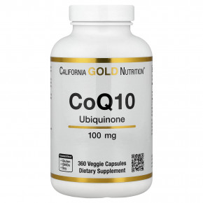 California Gold Nutrition, коэнзим Q10, убихинон класса USP, 100 мг, 360 растительных капсул - описание | фото