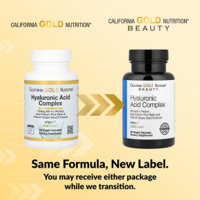 California Gold Nutrition, комплекс гиалуроновой кислоты с L-пролином, экстрактом косточек французского винограда и коры французской приморской сосны, 60 растительных капсул в Москве - eco-herb.ru | фото