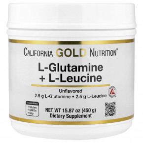 California Gold Nutrition, L-глютамин и L-лейцин, без вкусовых добавок, 450 г (15,87 унции) - описание | фото
