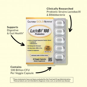 California Gold Nutrition, LactoBif® 100, пробиотики, 100 млрд КОЕ, 30 растительных капсул в Москве - eco-herb.ru | фото