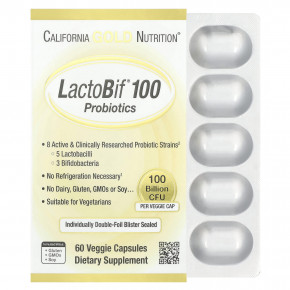California Gold Nutrition, LactoBif® 100, пробиотики, 100 млрд КОЕ, 60 растительных капсул - описание | фото