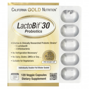 California Gold Nutrition, LactoBif® 30 пробиотиков, 30 млрд КОЕ, 120 растительных капсул - описание