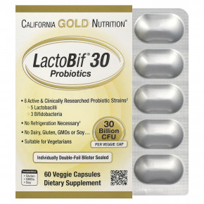 California Gold Nutrition, LactoBif® 30, пробиотики, 30 млрд КОЕ, 60 растительных капсул - описание