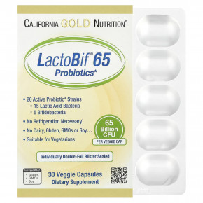 California Gold Nutrition, LactoBif® 65, пробиотики, 65 млрд КОЕ, 30 растительных капсул - описание