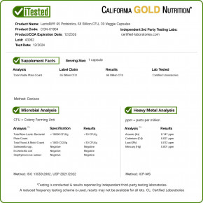 California Gold Nutrition, LactoBif® 65, пробиотики, 65 млрд КОЕ, 30 растительных капсул в Москве - eco-herb.ru | фото