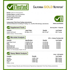 California Gold Nutrition, LactoBif 65, пробиотики, 65 млрд КОЕ, 30 вегетарианских капсул в Москве - eco-herb.ru | фото