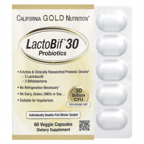 California Gold Nutrition, LactoBif® 30, пробиотики, 30 млрд КОЕ, 60 растительных капсул - описание | фото