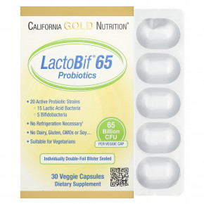 California Gold Nutrition, LactoBif 65, пробиотики, 65 млрд КОЕ, 30 вегетарианских капсул - описание