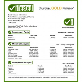 California Gold Nutrition, липосомальный жидкий витамин C, с нейтральным вкусом, 1000 мг, 250 мл (8,5 жидк. унции) в Москве - eco-herb.ru | фото