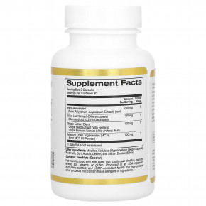 California Gold Nutrition, Longevity Boost с транс-ресвератролом, экстрактом листьев оливкового дерева, смесью экстрактов винограда и среднецепочечными триглицеридами, 60 растительных капсул в Москве - eco-herb.ru | фото