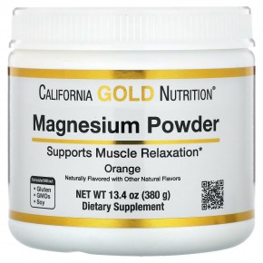 California Gold Nutrition, магний в растворимом порошке, со вкусом апельсина, 380 г (13,4 унции) - описание