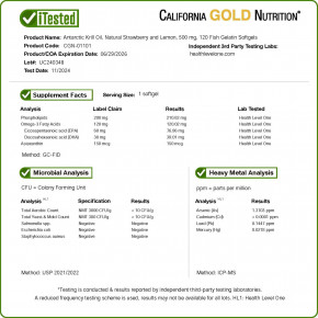 California Gold Nutrition, масло антарктического криля, комплекс фосфолипидов омега-3 с астаксантином, натуральная клубника и лимон, 500 мг, 120 капсул из рыбьего желатина в Москве - eco-herb.ru | фото