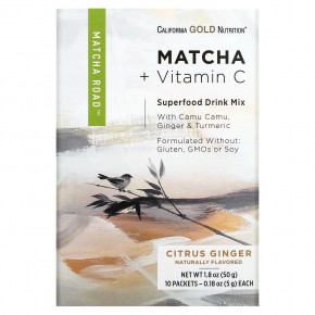 California Gold Nutrition, Matcha Road, матча с витамином C, цитрус и имбирь, 10 шт. - описание