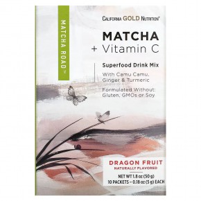California Gold Nutrition, Matcha Road, матча с витамином С, питахайя, 10 шт. - описание
