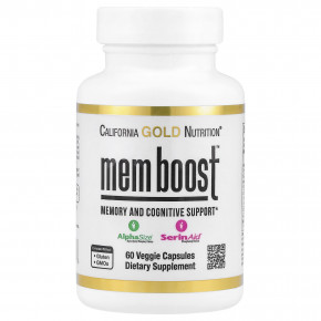 California Gold Nutrition, MEM Boost™, добавка для поддержки памяти и когнитивных функций с альфа-ГФХ, экстрактом ежовика гребенчатого, экстрактом кофейных плодов и фосфатидилсерином, 60 растительных капсул - описание | фото