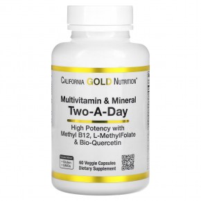California Gold Nutrition, Мультивитамины и минералы, для приема два раза в день, 60 растительных капсул - описание