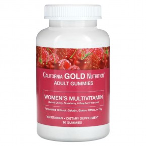 California Gold Nutrition, жевательные мультивитамины для женщин, со вкусом вишни, клубники и малины, 90 жевательных таблеток в Москве - eco-herb.ru | фото