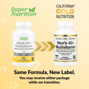 California Gold Nutrition, мультивитамины из органических цельных продуктов для мужчин старше 40 лет, с экстрактами органической амлы, органического подсолнечника, органической моринги и органического шиитаке, 60 таблеток в Москве - eco-herb.ru | фото
