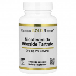 California Gold Nutrition, никотинамид рибозид тартрат (НРТ), 250 мг, 60 растительных капсул - описание | фото