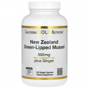 California Gold Nutrition, новозеландские зелёные мидии с экстрактом имбиря, 500 мг, 240 растительных капсул в Москве - eco-herb.ru | фото