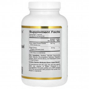 California Gold Nutrition, новозеландские зелёные мидии с экстрактом имбиря, 500 мг, 240 растительных капсул в Москве - eco-herb.ru | фото