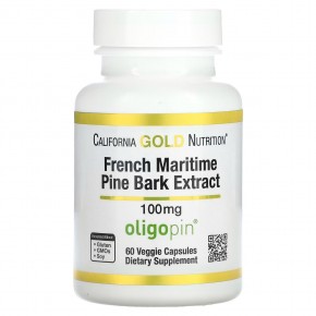 California Gold Nutrition, Oligopin, экстракт коры французской приморской сосны, 100 мг, 60 растительных капсул - описание