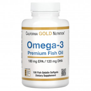 California Gold Nutrition, премиальный рыбий жир с омега-3, 2200 мг, 100 капсул из рыбьего желатина (1100 мг в 1 капсуле) - описание | фото