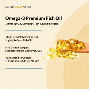 California Gold Nutrition, омега-3, рыбий жир премиального качества, 100 капсул из рыбьего желатина в Москве - eco-herb.ru | фото