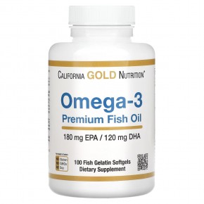 California Gold Nutrition, омега-3, рыбий жир премиального качества, 180 мг ЭПК / 120 мг ДГК, 100 капсул из рыбьего желатина в Москве - eco-herb.ru | фото