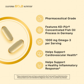 California Gold Nutrition, омега 800, ультраконцентрированный рыбий жир с омега-3, в форме триглицеридов KD-Pur, 1000 мг, 30 капсул из рыбьего желатина в Москве - eco-herb.ru | фото