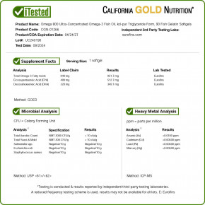 California Gold Nutrition, омега 800, ультраконцентрированный рыбий жир с омега-3, в форме триглицеридов KD-Pur, 90 капсул из рыбьего желатина (1000 мг в 1 капсуле) в Москве - eco-herb.ru | фото