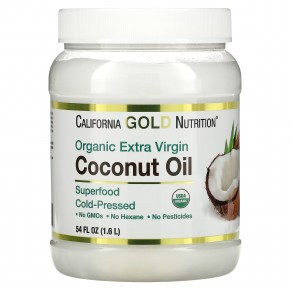 California Gold Nutrition, Superfoods, органическое нерафинированное кокосовое масло первого холодного отжима, 1,6 л (54 жидк. унции) - описание