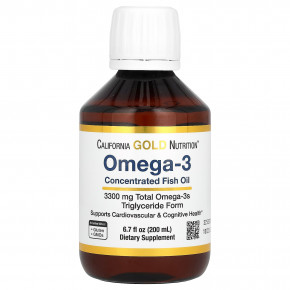 California Gold Nutrition, Oslomega®, норвежский рыбий жир с омега-3 повышенной силы действия, натуральный лимонный вкус, 200 мл (6,7 жидк. унции) - описание | фото