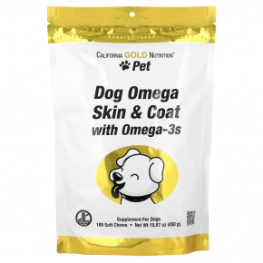 California Gold Nutrition, Pet, омега-3 для поддержки кожи и шерсти собак, 180 жевательных таблеток, 450 г (15,87 унции) в Москве - eco-herb.ru | фото